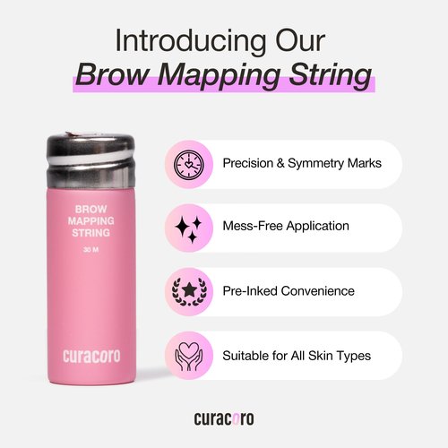 Curacoro Brow Mapping String, 30m Pre-Inked Professional Eyebrow Thread for Microblading & PMU, Bamboo Charcoal Mapping String for Eyebrow Shaping (Pink)