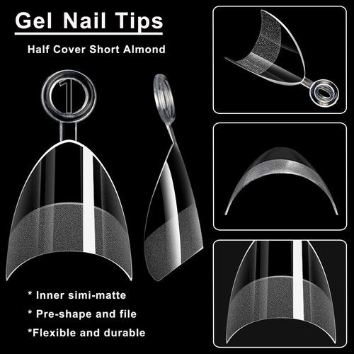 LoveOurHome 600pc French XS Stiletto Nail Tips Clear Fake Nails French Short Almond Nail Tips Soft Gel Almond Nail Tip Half Cover False Nail Tip for Acrylic Nails Gel Extension