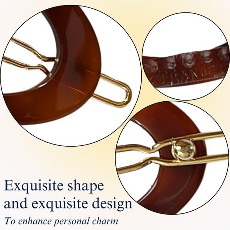 French Amie Oval Hoop Small 1 1/2” Tortoise Shell Celluloid Handmade Snap Hair Clips for Women Tige Boule Clasp Side Slide-in Barrette Clip Hair Accessories for Girl - 2 Piece