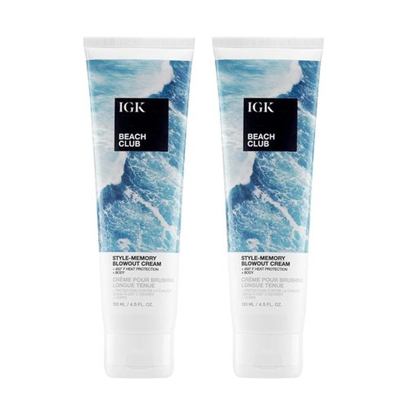 IGK Beach Club Blowout Cream - Frizz Control & Heat Protection for Smooth, Shiny Hair | 2 Pack