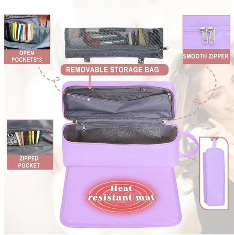 FAMOPLAY Hair Tools Travel Bag with Heat Resistant Mat Hair Styling Accessories Storage Case for Hair Dryer Flat Iron Straightener Curling Iron Haircare Accessories Travel Essentials for Women