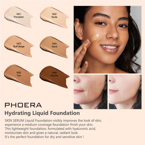 PHOERA Foundation Full Coverage,and 2024 New PHOERA Foundation Makeup for Mature Skin, Wrinkles Matte Natural Finish for a Flawless Complexion with Medium Coverage (102+N02/Nude+Nude)