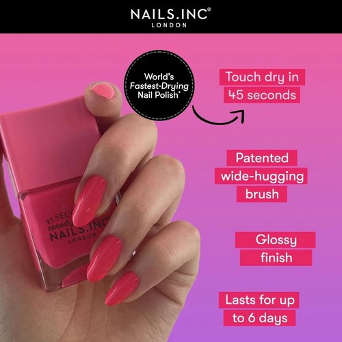 Nails Inc 45 Second Speedy Gloss - Sheer Pink Glow Vegan Nail Polish | Long Lasting & Quick Dry, 0.47 Fl Oz
