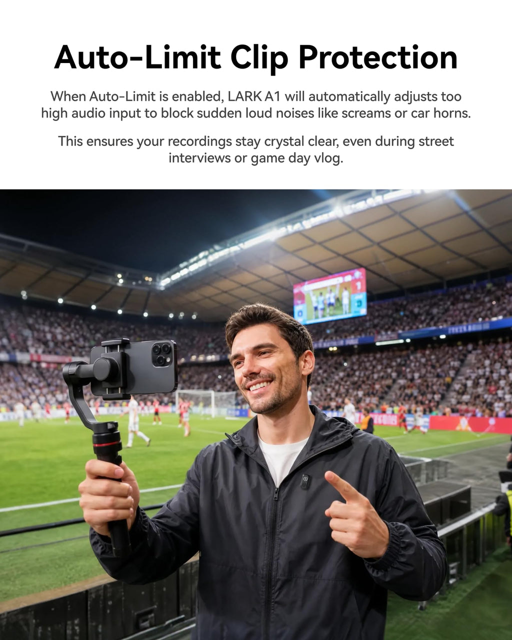 Hollyland Lark A1 Wireless Microphone for iPhone & Android, 48kHz/24-bit Studio Audio, 3-Level Noise Cancellation, 200m Range, Magnetic Mini Mic for Video Recording & Live Streaming (2TX + USB-C RX)