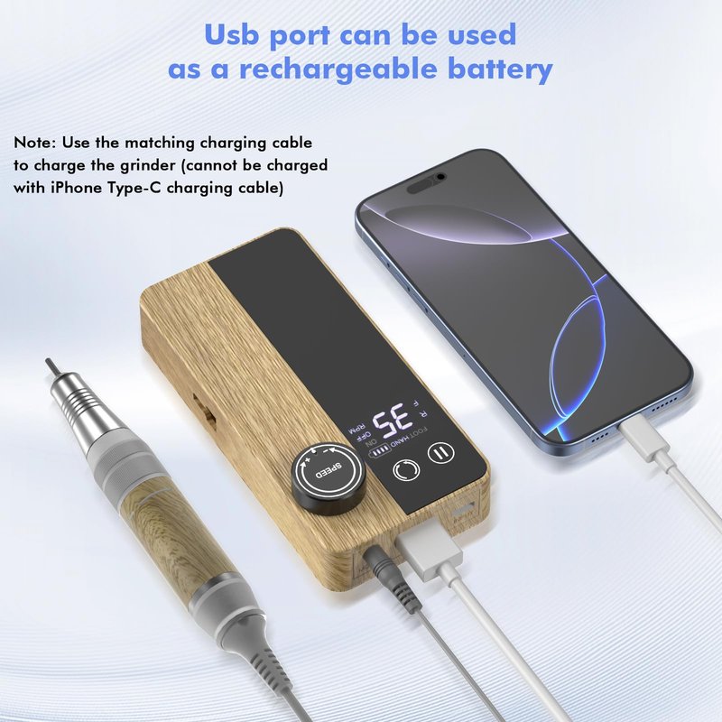 YEOTSMUT Wood Grain 35000RPM Nail Drill Professional, Super Silent Shockproof and not hot，Rechargeable Electric Nail File，Cordless Nail File Portable Efile for Acrylic Gel Nails Remove, 12Pcs Bits