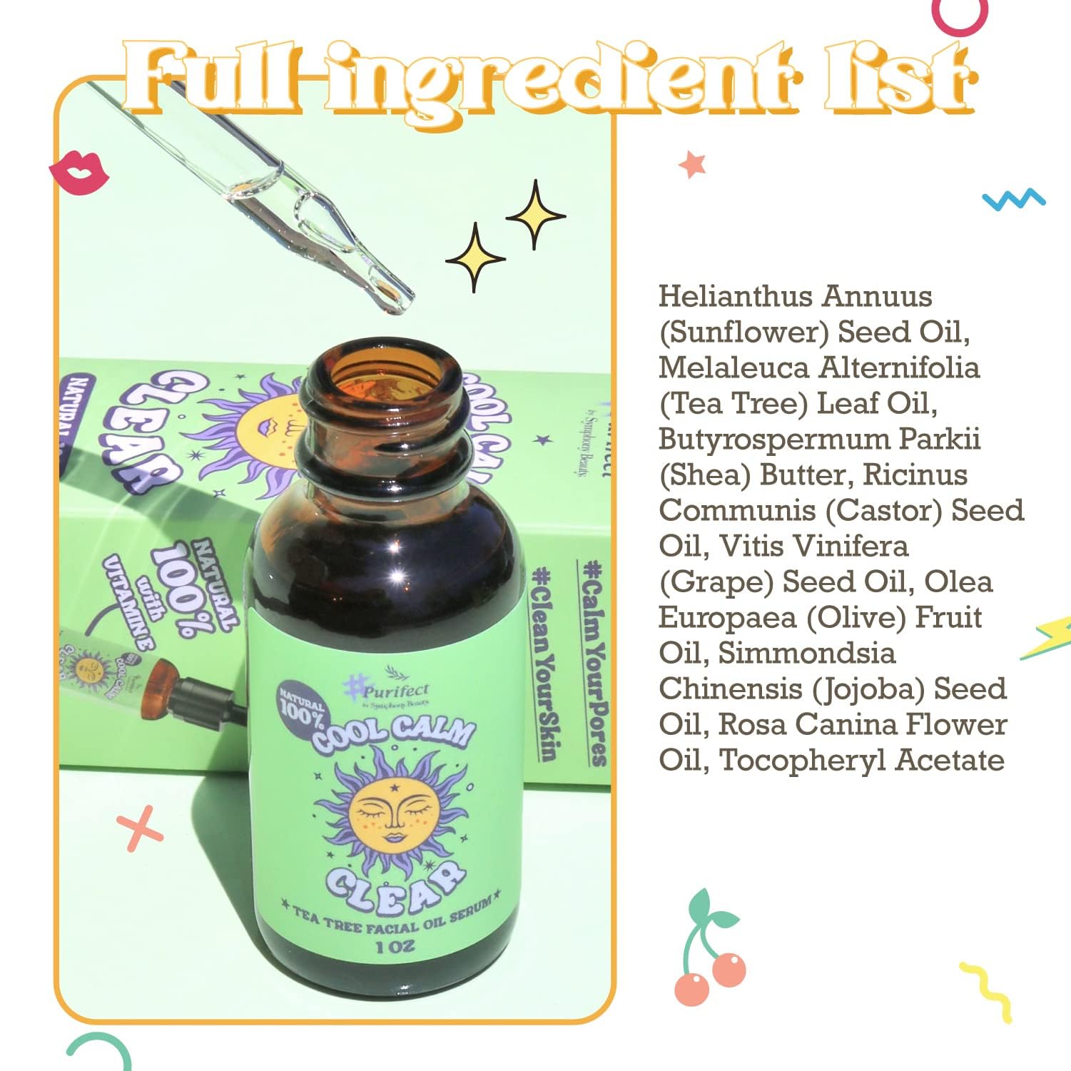 Purifect Cool Calm Clear Tea Tree Oil Facial Serum for Skin - Tea Tree Essential Oil Serum for Face, Redness Relief, Vitamin E for Antioxidant Support, Vegan Skincare, Cruelty Free - 1 fl oz