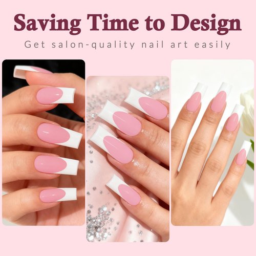 Lifextol 240PC White French Tip Press on Nails Medium Fake Nails Press ons with 5*Adhesive Tabs, Pink Square Acrylic Nail Press on Nail French Tip Nails False Artificial Fingernails Stick on Nails-G