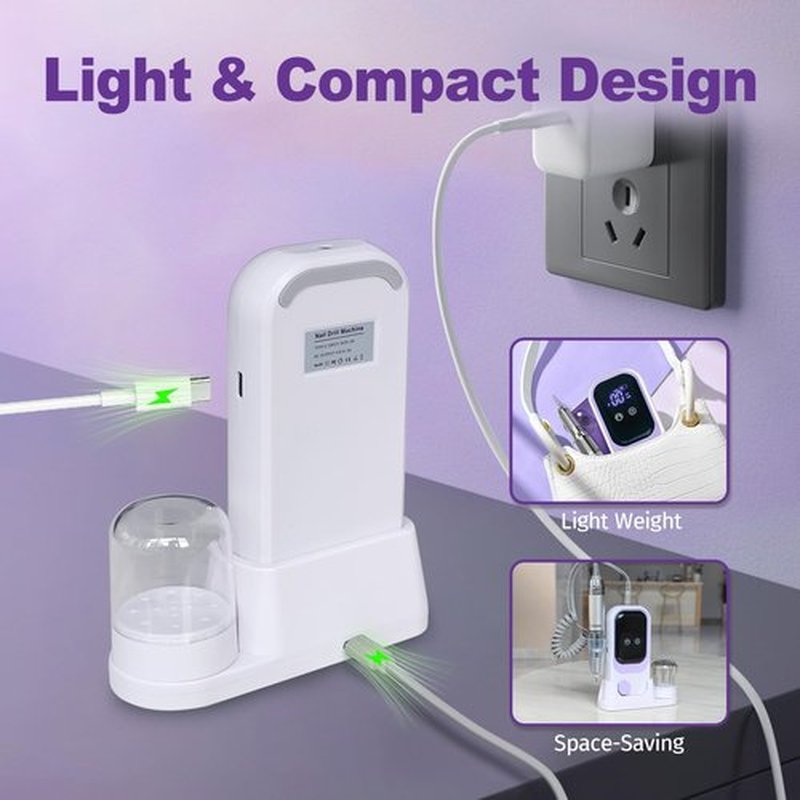 Nail Drill Professional Electric 35000RPM Nail Drill Kits Purple Portable Nail E File Machine with Bits & Base for Acrylic Gel Nail Polish Remover Cordless Rechargeable Nails Manicure for Salon Home