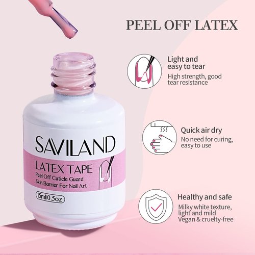SAVILAND 2PCS Nail Latex Peel Off With Tweezer, 30ML Polish Barrier - Easy to Use Tape for Cuticle Protection, Nail Painting Art Tools Supplies
