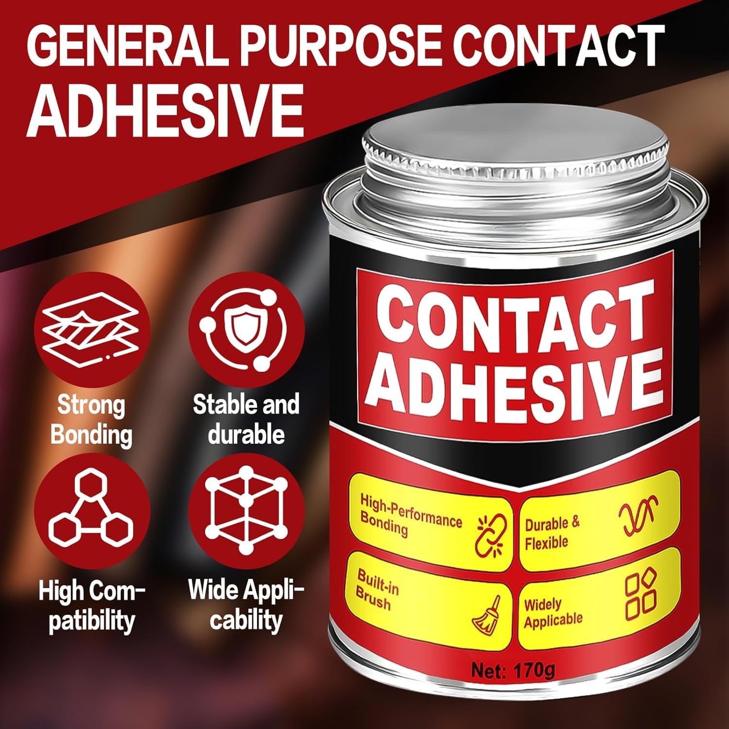 kuailaya 6 oz Contact Cement Adhesive, Contact Cement Glue Strong Instant Bonding Waterproof Flexible Good Weather Resistance Durable and Long-Lasting for Carpentry Shoe Repair and DIY Projects