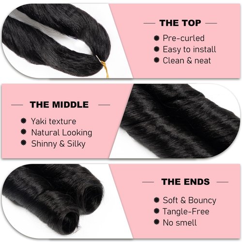 French Curl Braiding Hair 24 Inch Knotless French Curl Braids Pre-stretched Bouncy Loose Wave Sprial Curly Ends Soft as Human Hair Wavy Black Curly Braiding Hair Extensions for Boho Box Braids Twists