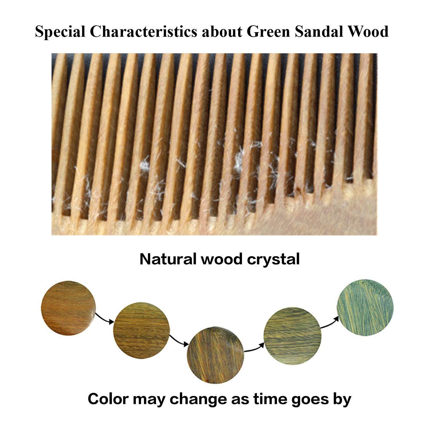Onedor Handmade 100% Natural Green Sandalwood Hair Combs - Anti-Static Sandalwood Scent Natural Hair Detangler Wooden Comb (Extra Wide Tooth)