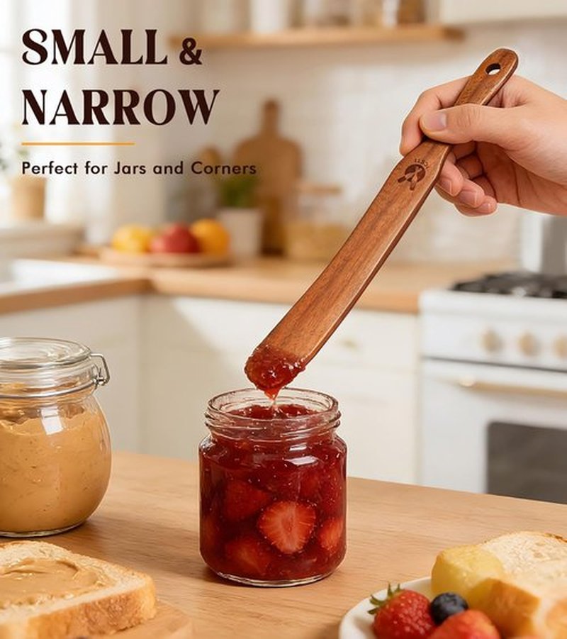Skiennix Skinny Spurtle - Natural Teak Kitchen Tool for Sourdough Starter & Mixing | Non-Stick Safe