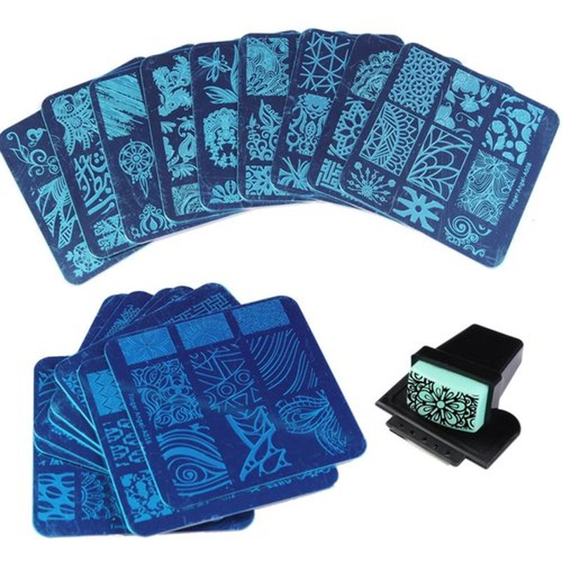 FingerAngel 20 Pcs Mix Design Nail Stamping Template+1 Stamper + 1 Scraper Nail Art Image Stamp Stamping Plates Manicure Template Nail Art Tools (A1-20)