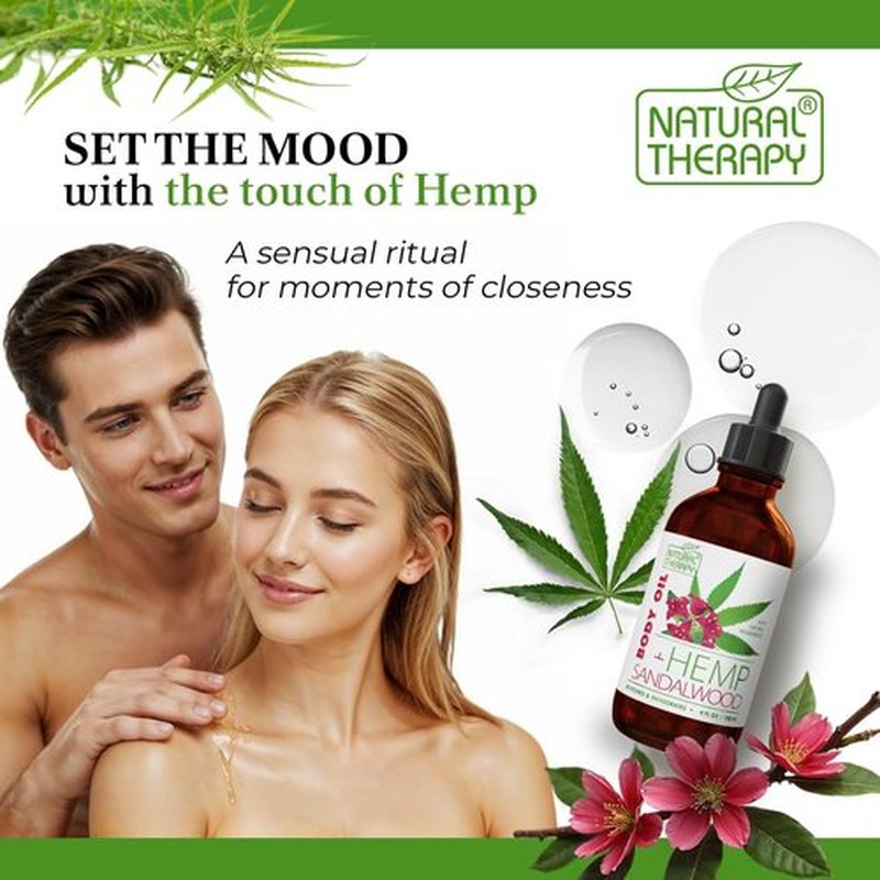 Natural Therapy Hemp & Sandalwood Body Oil – Moisturizing Body Oil – Hydrate & Soften Skin – Increase Skin Elasticity and Provide Anti-Aging Support (4 Fl.Oz)