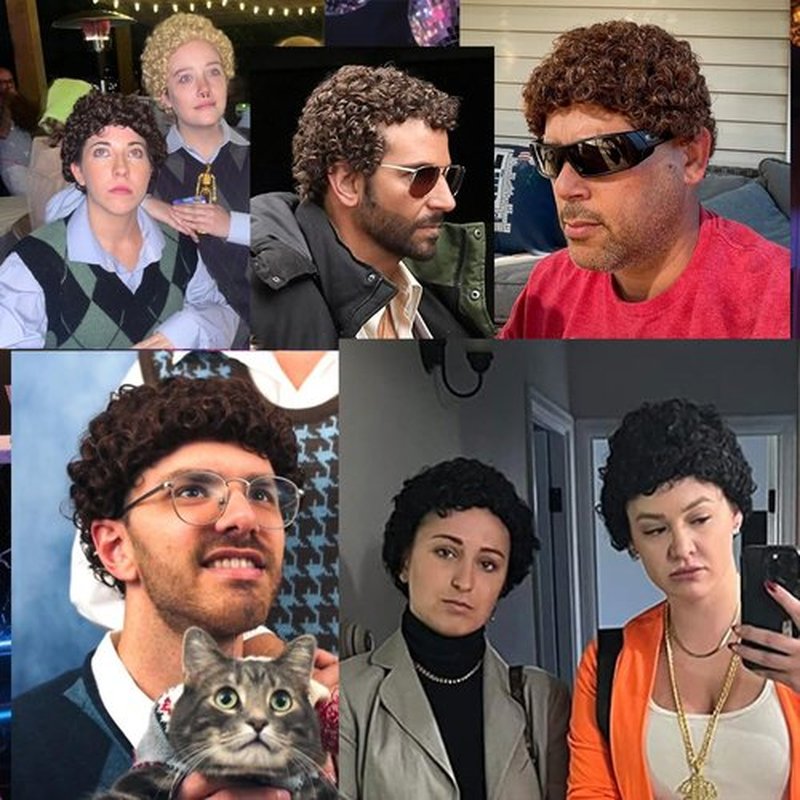 Airhostess Mens Short Afro Curly Wig for Male,70s 80s Disco Guy Rocker，Halloween Cosplay Fancy Wigs for Daily Party Costume (black)