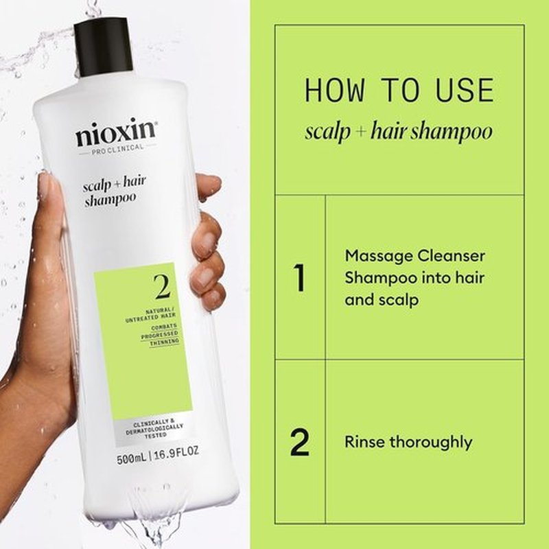 Nioxin System 2 Hair Thickening Shampoo - Boost Density & Cleanse Natural Hair with Niacinamide & Biotin