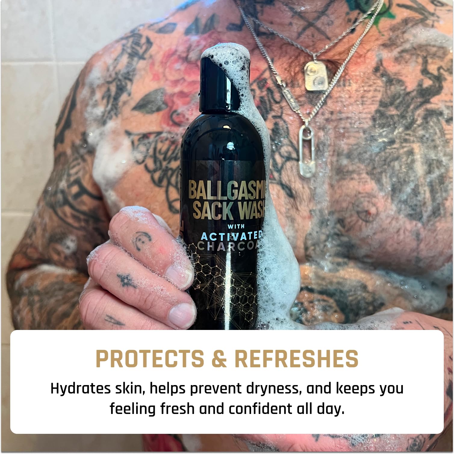 Derm Dude BallGasmic Ball Wash for Men – Anti-Chafing Body Wash with Activated Charcoal for Private Parts | Groin Cleanser & Odor Control Shower Gel – Coconut Rush Scent, 8oz