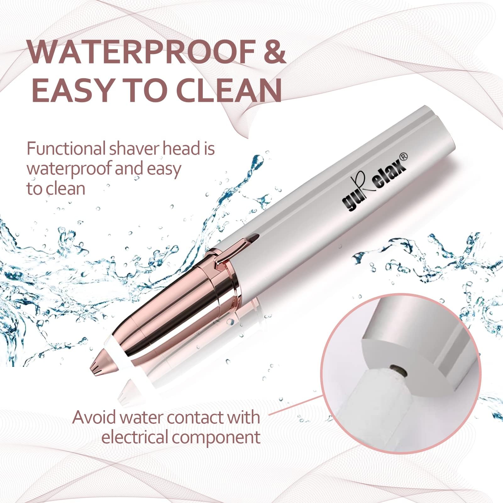 gurelax Eyebrow Hair Remover, Electric Eyebrow Trimmer for Women,Face and Eye Brow Razor with LED Light for Women Rechargeable with 2 x Replacement Heads (White)