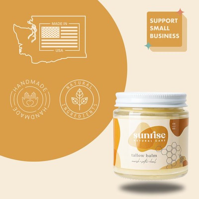 Sunrise Natural Care Unwhipped Honey and Tallow Balm - Body and Face Moisturizer - 100% Grass Fed Beef Tallow - 4 Ounces - Lavender