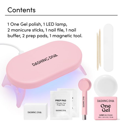 Dashing Diva One Gel Magnetic Starter Kit - Villainous - 3 in 1 Base Coat, Nail Color & Top Coat - Magnetic Polish - 9-Piece Manicure Set with LED Gel Lamp
