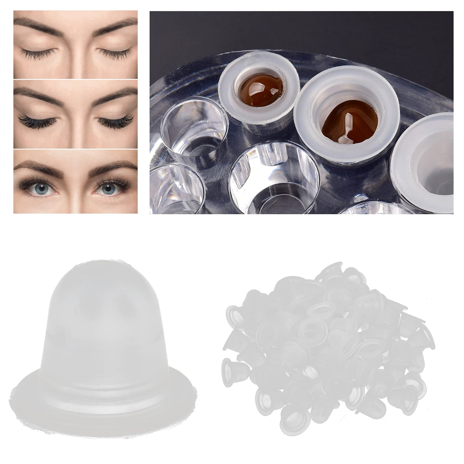 Ink Cups 100pcs Disposable Silicone Permanent Makeup Pigment Clear Holder Container Accessory Microblading Pigment Cups(S)