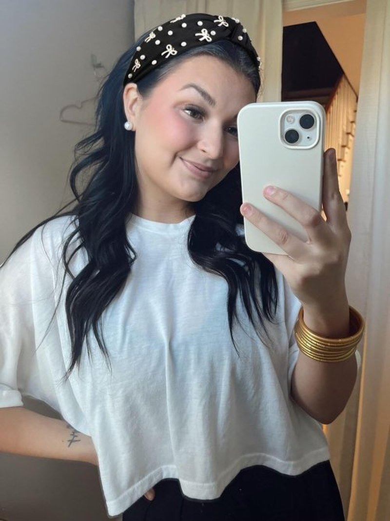 TEBIEKOY Cute Knotted Headbands for Women, Trendy Bows and Pearl Wide Head Band Non Slip Hairhoop, Thick Elastic Hairband for Womens Hair Black Hair Accessories