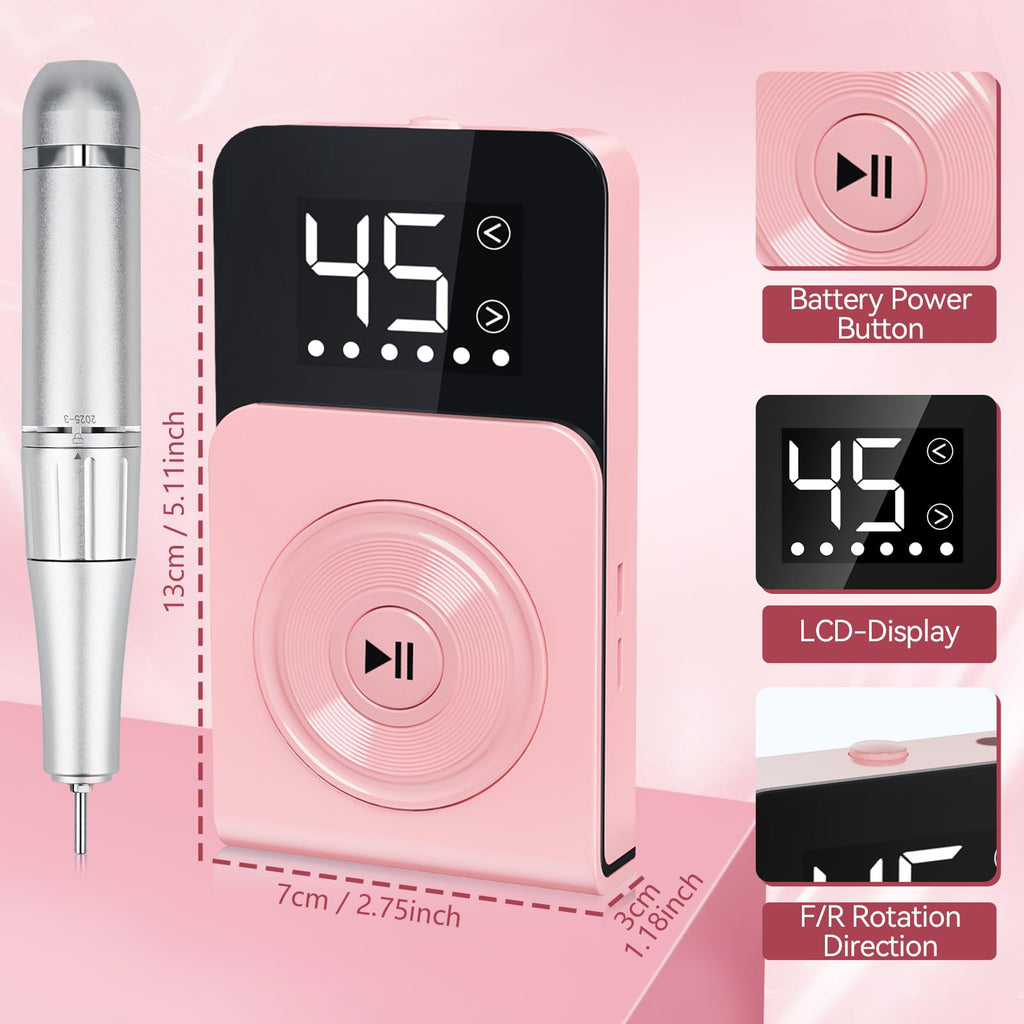 Urbuti Nail Drill, Professional 45000RPM Electric Nail File with 12 Drill Bits Remover Gel Nail Polish Acrylic Nails Manicure for Salon Home(Pink)