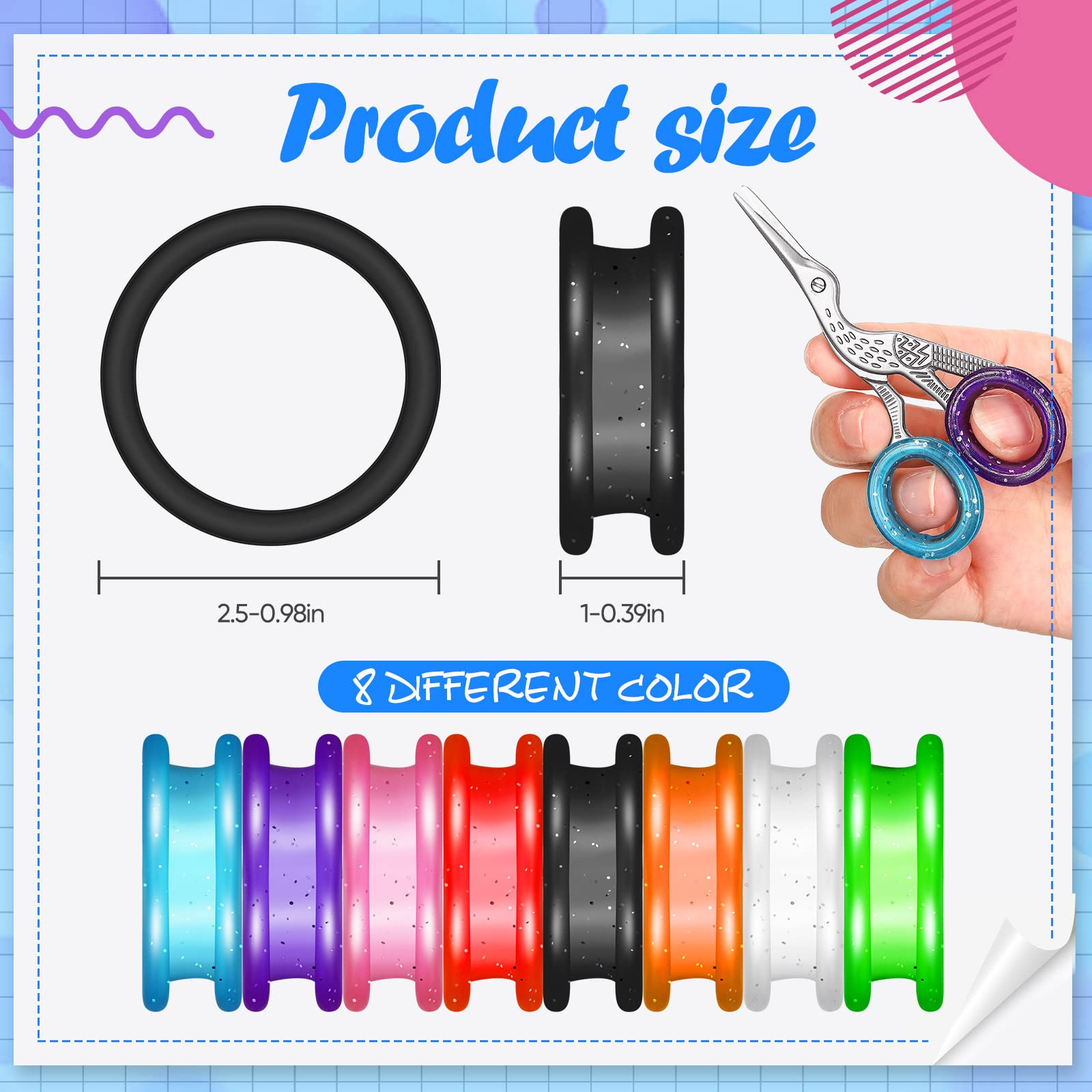 Skybooly 24 Pcs Silicone Scissors Finger Rings Soft Dog Grooming Scissors Accessories Pet Grooming Shear Finger Ring Thumb Inserts Grips for Dog Hair Cutting(8 Colors)