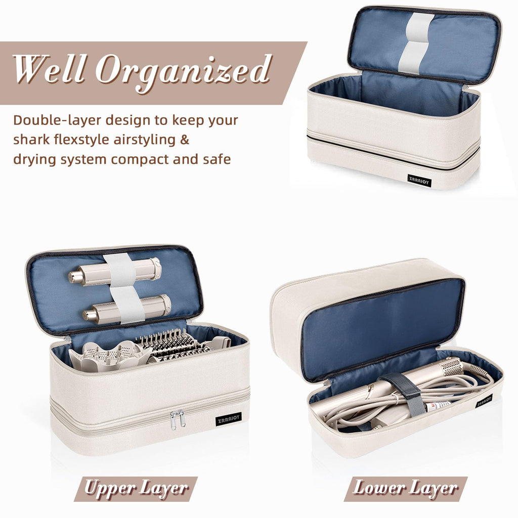 ZRRAJOY Double Layer Storage Case For Shark Flexstyle, Travel Carrying Case For Shark 430/440 Flexstyle, Organizer Bag For Shark Flexstyle/Dyson Airwrap Styler Attachments (Beige)
