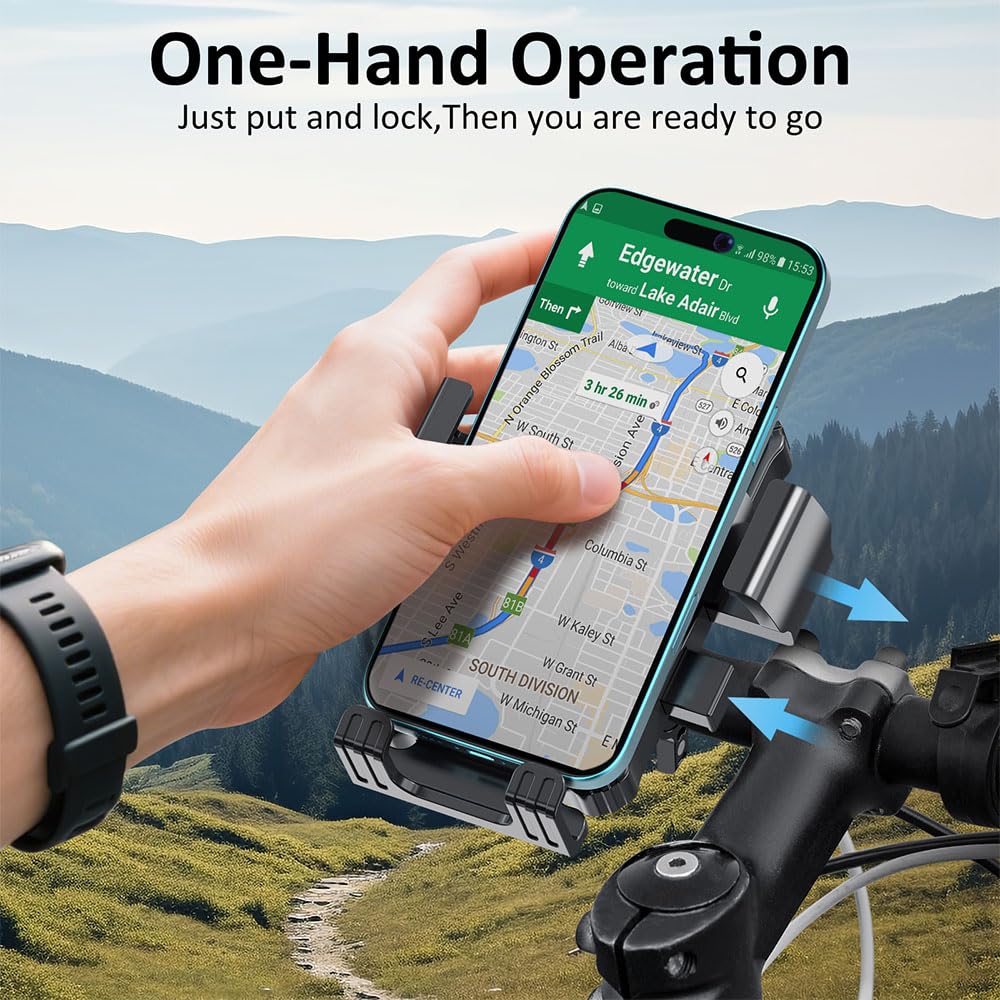 Prjrsme Bike Phone Holder, Handlebar Phone Mount for Bike and Motorcycle, Electric Scooter Mountain Bike, Adjustable Cell Phone Holder,Secure Holder for 4.7-6.8 Inch All Cell Phones