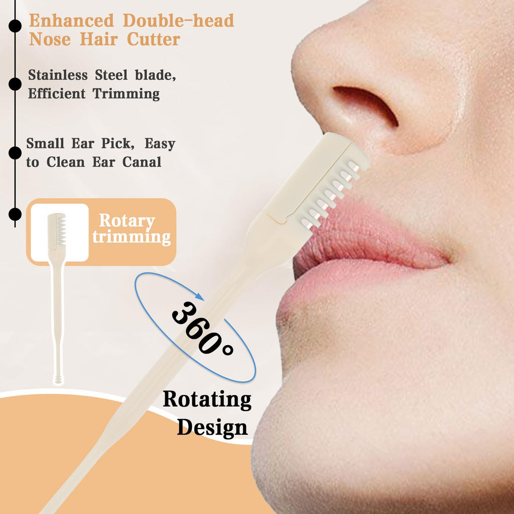 MBAIYO 10-Pack Manual Nose Hair Trimmer, 360° Rotating Nasal Hair Cutter with Ear Picker for Women Men Double Sided Nose Hairs Remover Tool