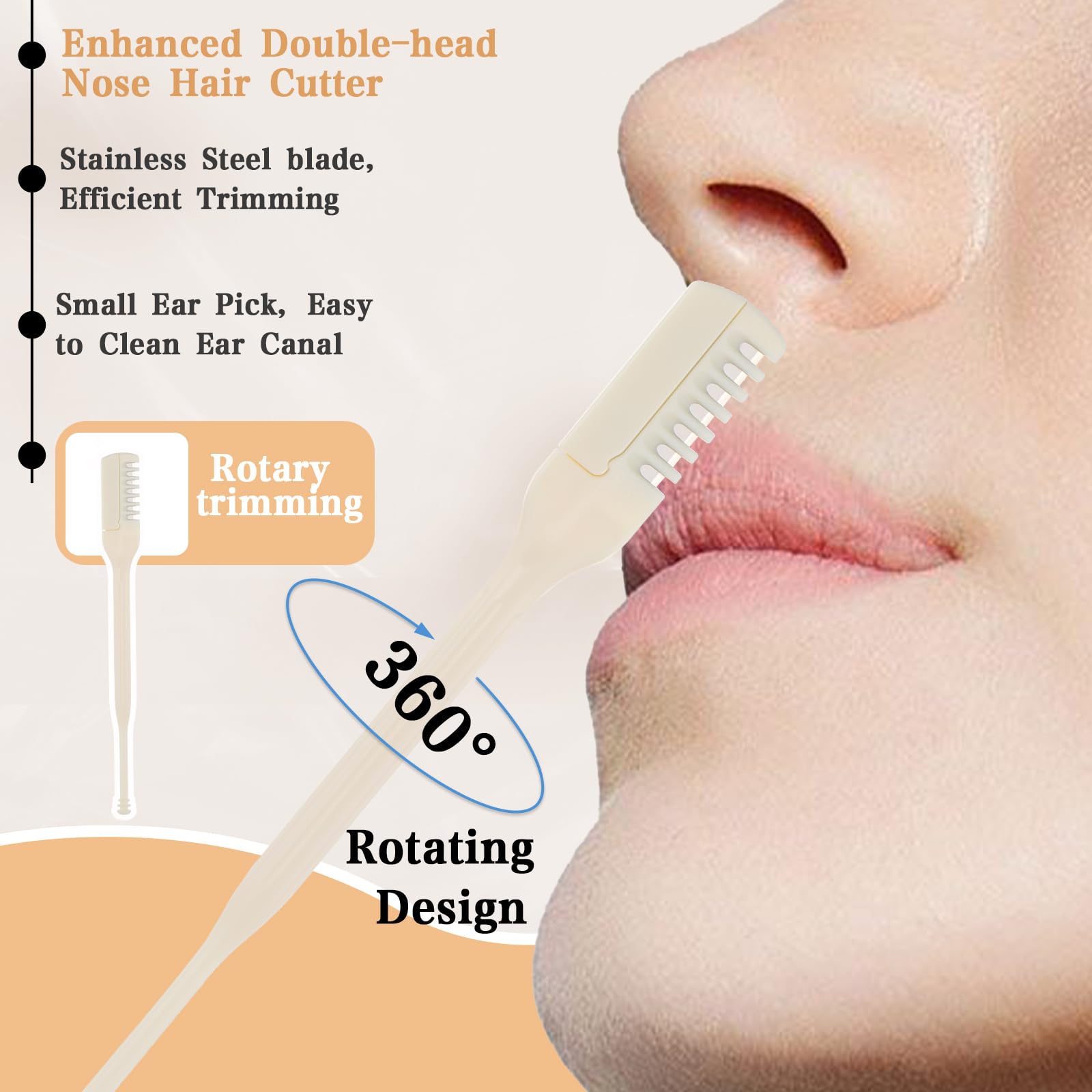 MBAIYO 10-Pack Manual Nose Hair Trimmer, 360° Rotating Nasal Hair Cutter with Ear Picker for Women Men Double Sided Nose Hairs Remover Tool