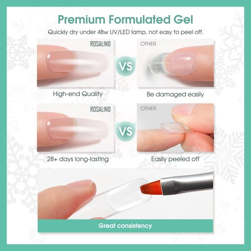 ROSALIND 2 oz Clear Poly Nail Gel - Professional Nail Extension Gel for Long Lasting DIY & Salon Nails, Quick Dry UV/LED Light Cured Transparent Builder Clear Gels Base