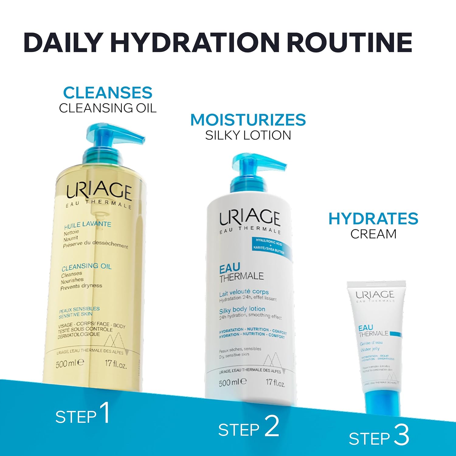 Uriage Cleansing Oil - 2-In-1 Foaming Shower Oil for Face & Body | Glycerin 25% for Gentle Cleansing & Moisturizing