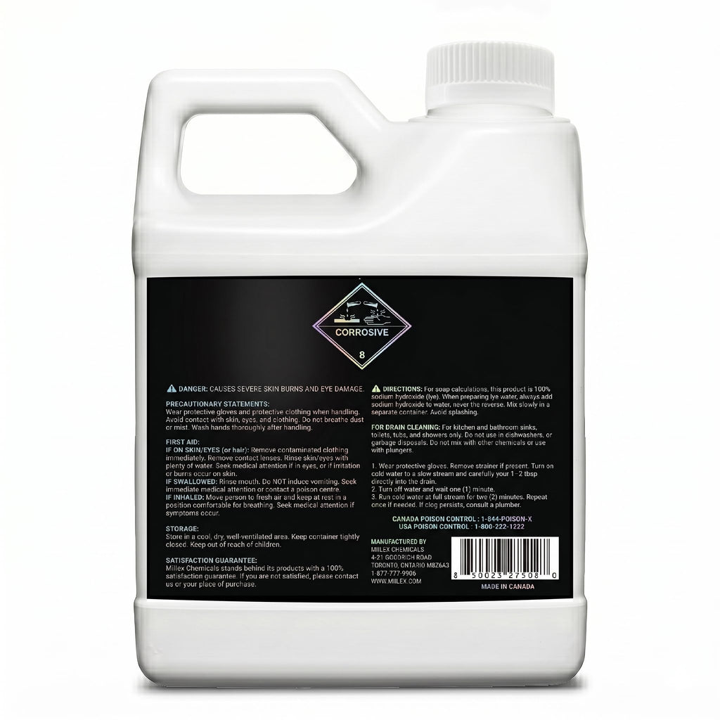 Food Grade Lye Sodium Hydroxide - 100% Pure, 100% Caustic Soda, Food Grade Lye for Soap Making, Kosher Certified | Soap Making, Drain Cleaning, and Culinary Use (2lbs or 907g)