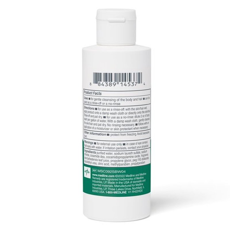 Medline Remedy Essentials Shampoo and Body Wash (4 fl oz), Full Body Cleanser with Aloe, For Adults & Elderly, Easy Rinse Gel for Bath, Shower or Bedside Bathing - 60 Count