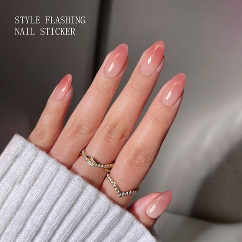 JMEOWIO Gel Nail Stickers Pink Apricot Gradient Semi Cured Gel Nail Strips Wraps UV/LED Nails Art Design Decoration Accessories