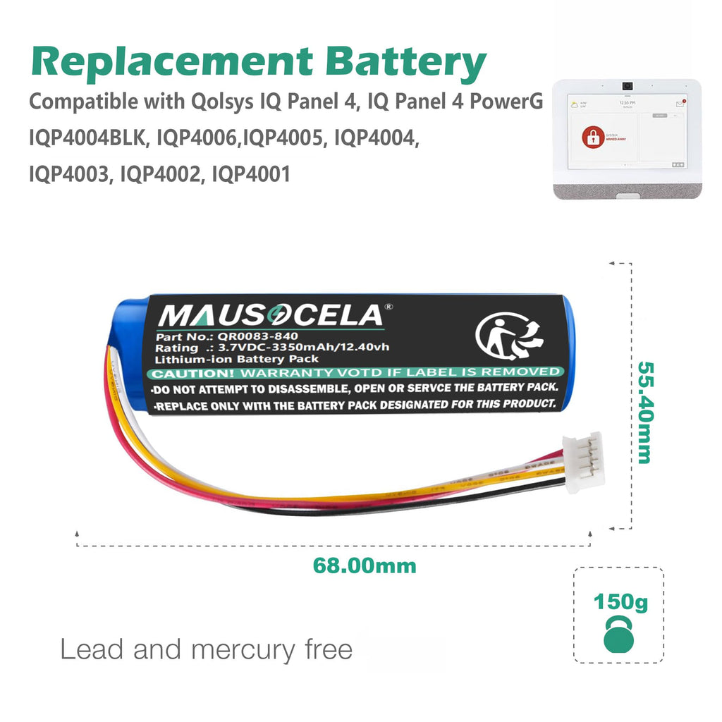 MAUSOCELA 3350mAh QR0083-840 IAN034NA Replacement Battery for IQ Panel 4 Battery, Compatible with Qol'sys IQP4006, IQP4005, IQP4004, IQP4003, IQP4002, IQP4001