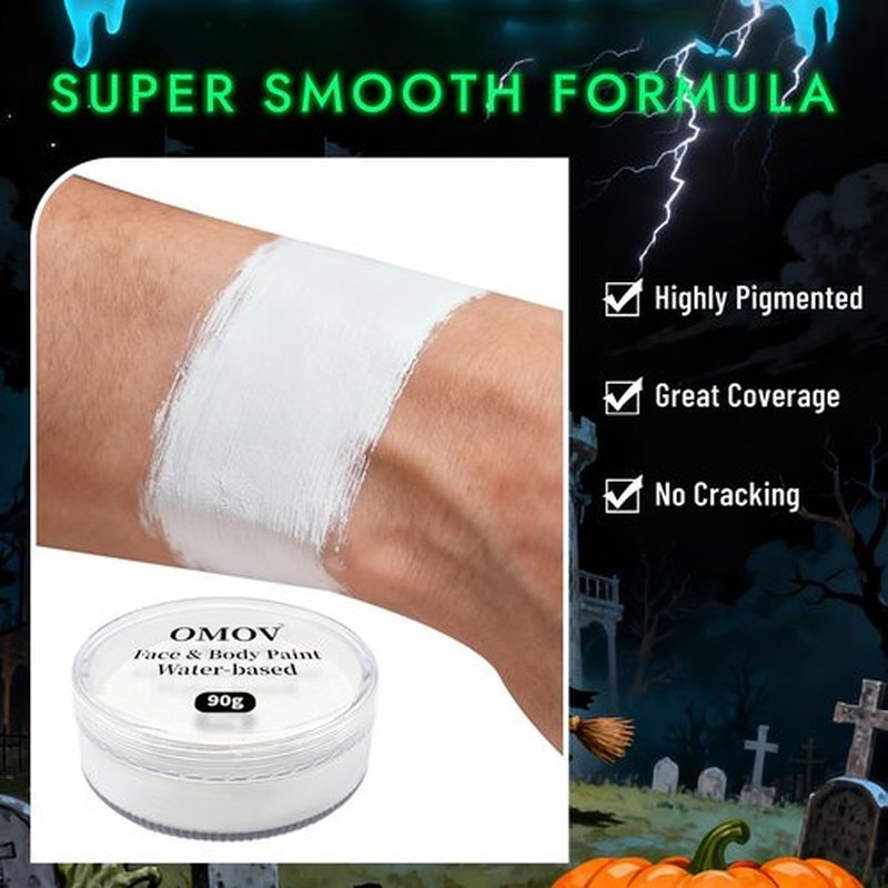 OMOV White Face Paint 90g (3.17 oz) Non-Toxic,Water Activated Face Painting Kit for Kids Adults,SFX Makeup Facepaint Palette for Halloween,Cosplay,Theater Party,Skeleton Skull Joker Special Effects