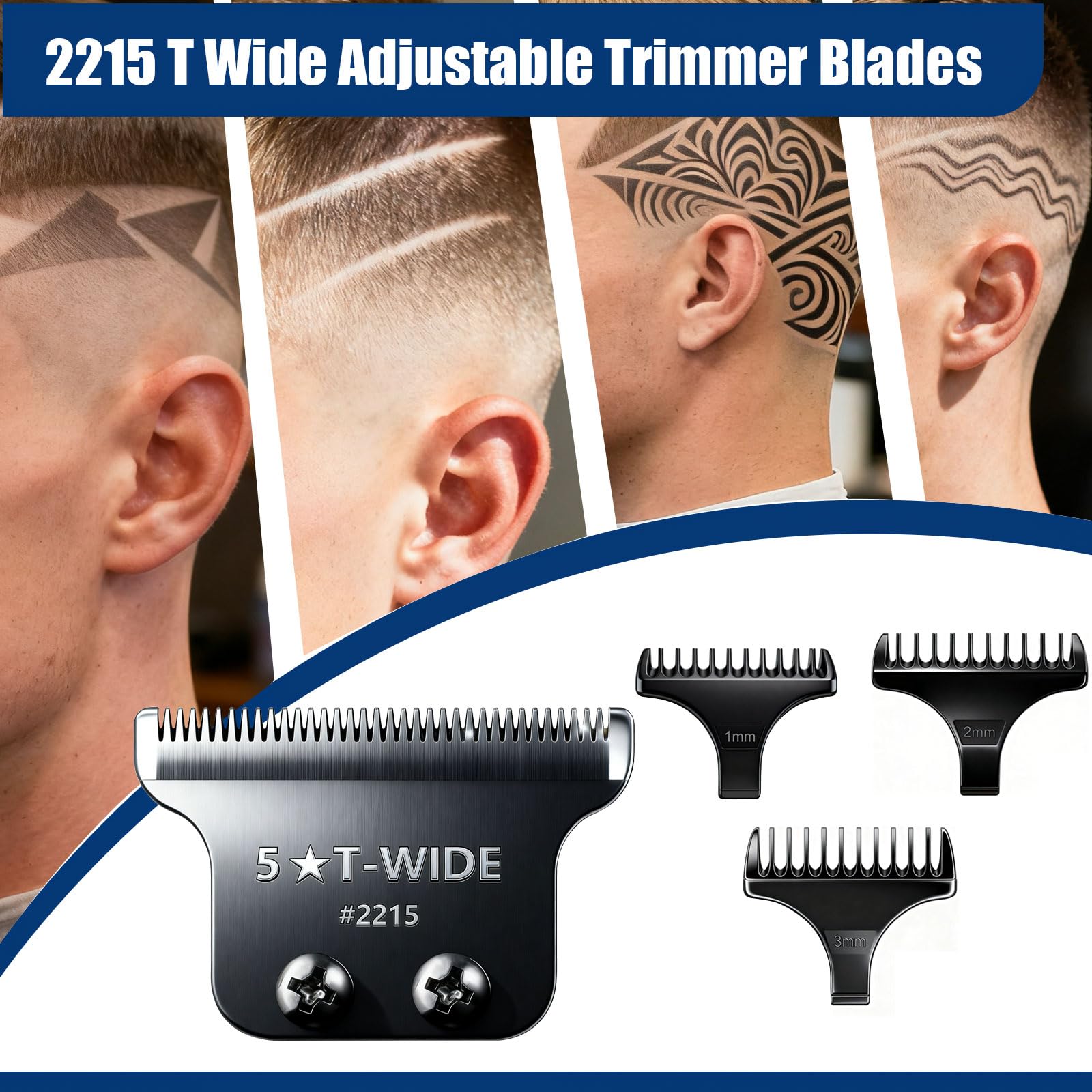 2215 Adjustable Replacement T Wide Blades Compatible with Wahl 5 Star Serise Detailer Li Trimmer 8081 and 8171 Models