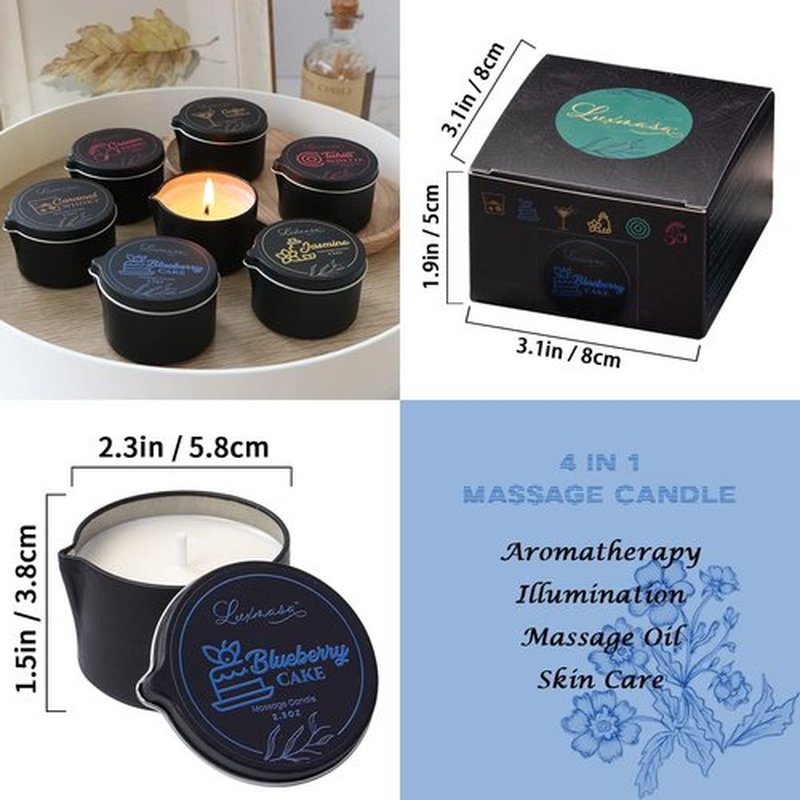 LUXMASA Organic Soybean Wax Essential Oil Infused Massage Oil SPA Candle for Couples, Home Scented Candle for Relaxation Bluberry Cake Scent 2.35OZ