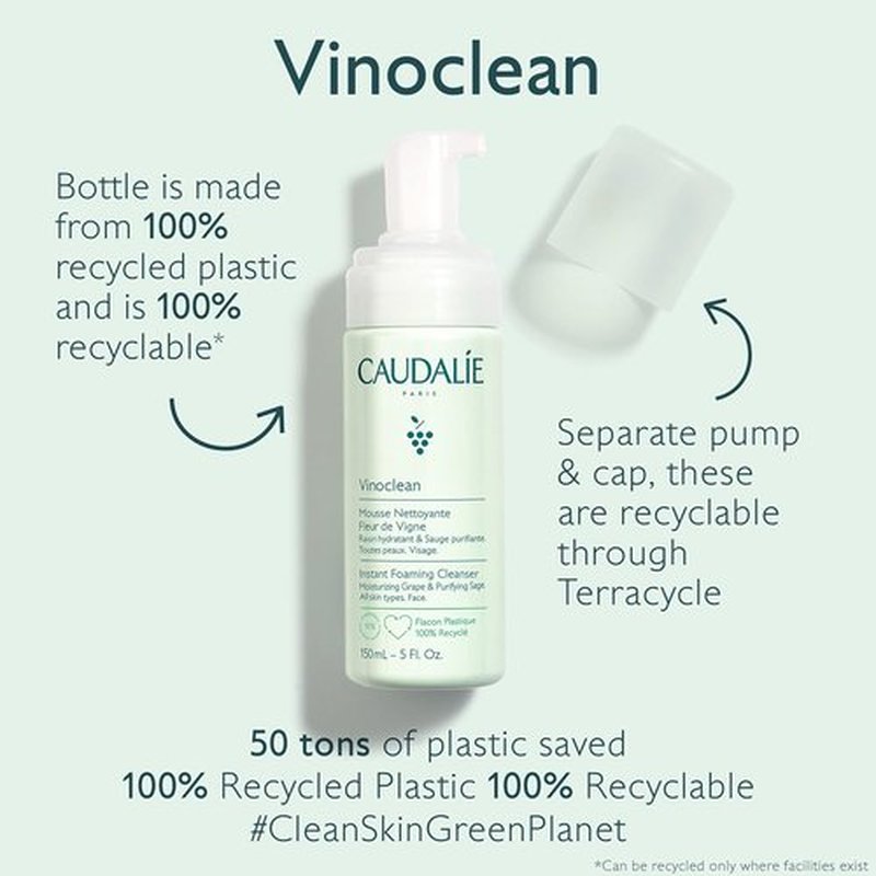 Caudalie Vinoclean Gentle Foaming Facial Cleanser - Ideal for All Skin Types | 6.7 Fl Oz