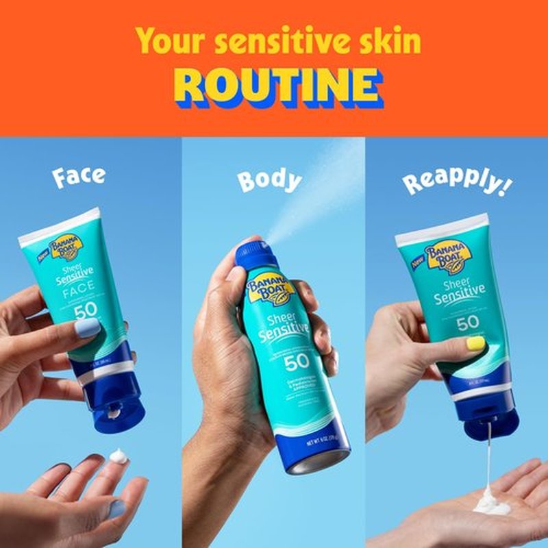 Banana Boat Sheer Sensitive Face Sunscreen Lotion SPF 50, 3 Fl Oz - Travel Size Sunscreen for Face