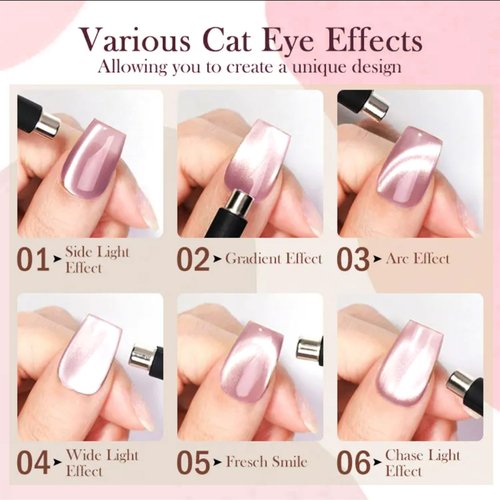 NAILGIL Glass Cat Eye Gel Nail Polish Set with Magnet 8 Colors, Silk Magnetic Cats Eye Polish Ceramic Green Red Silver Purple Blue Cateye Gel Moonlight Effect Soak Off Salon Quality, Christmas Series