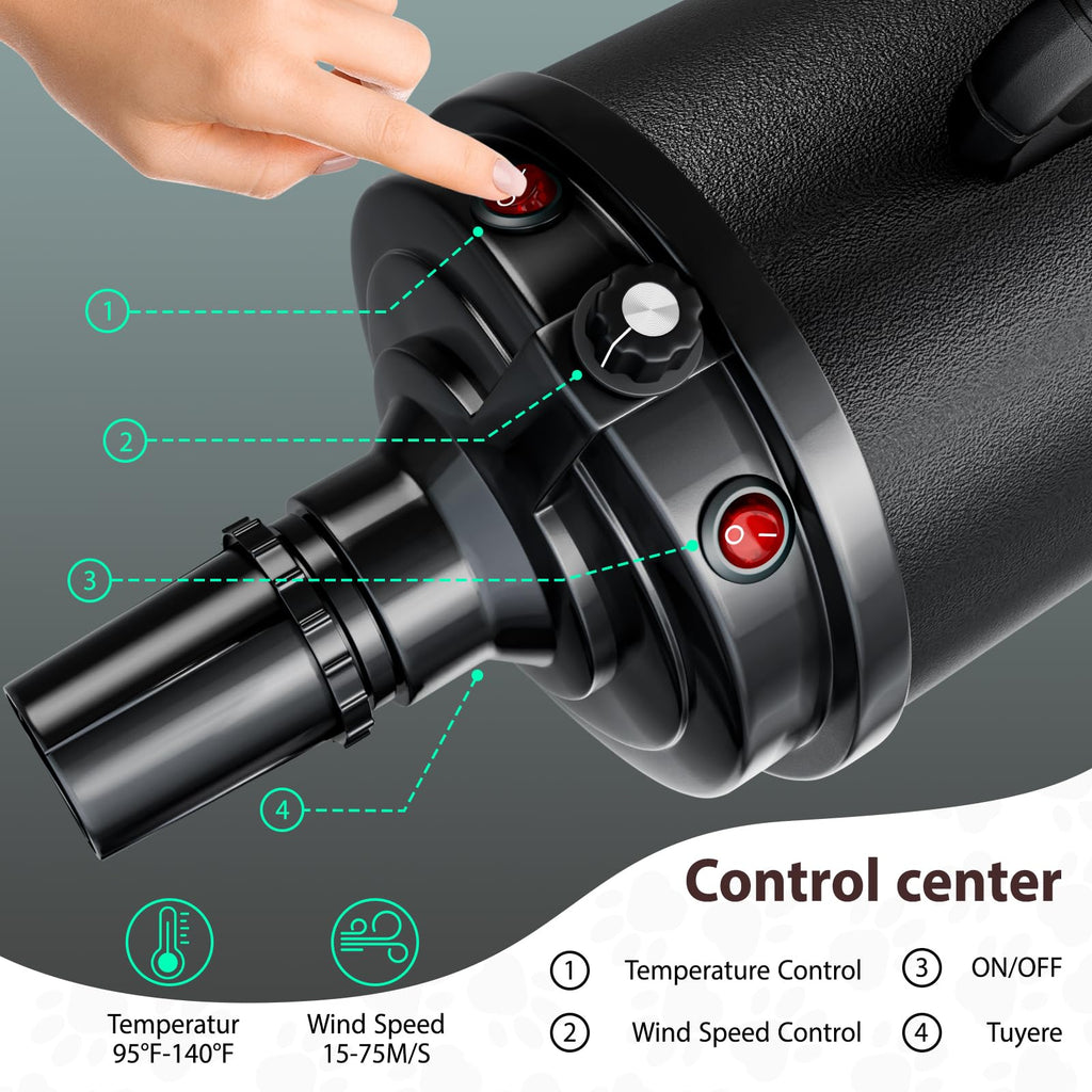 Blanlody Dog Hair Dryer, High Velocity Pet Blower Grooming Dryer, Black
