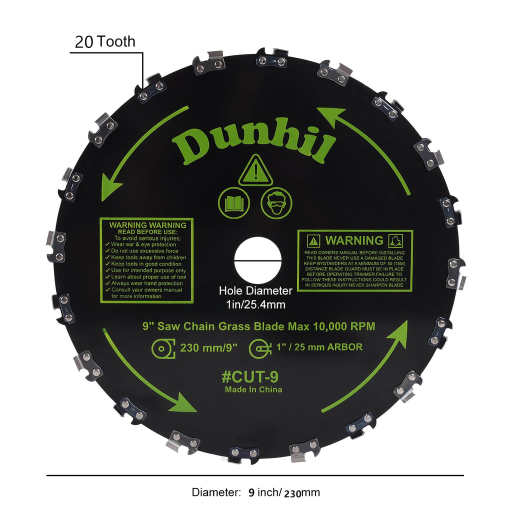 Dunhi Brush Cutter Blade Kit– 2 Pack 9"/230mm 20 Teeth Metal Brush Cutter Blades Saw Chain Weed Eater Trimmer with Adapter Kits for stihl
