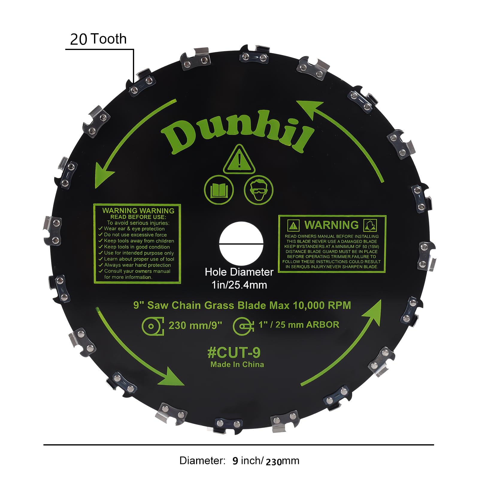 Dunhi Brush Cutter Blade Kit– 2 Pack 9"/230mm 20 Teeth Metal Brush Cutter Blades Saw Chain Weed Eater Trimmer with Adapter Kits for stihl