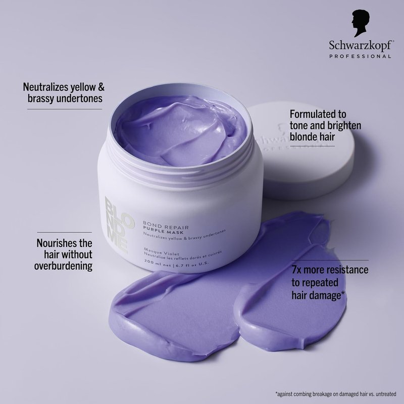 BlondMe Bond Repair Purple Mask - Neutralizes Yellow & Brassy Tones | Enriches & Moisturizes Blonde Hair