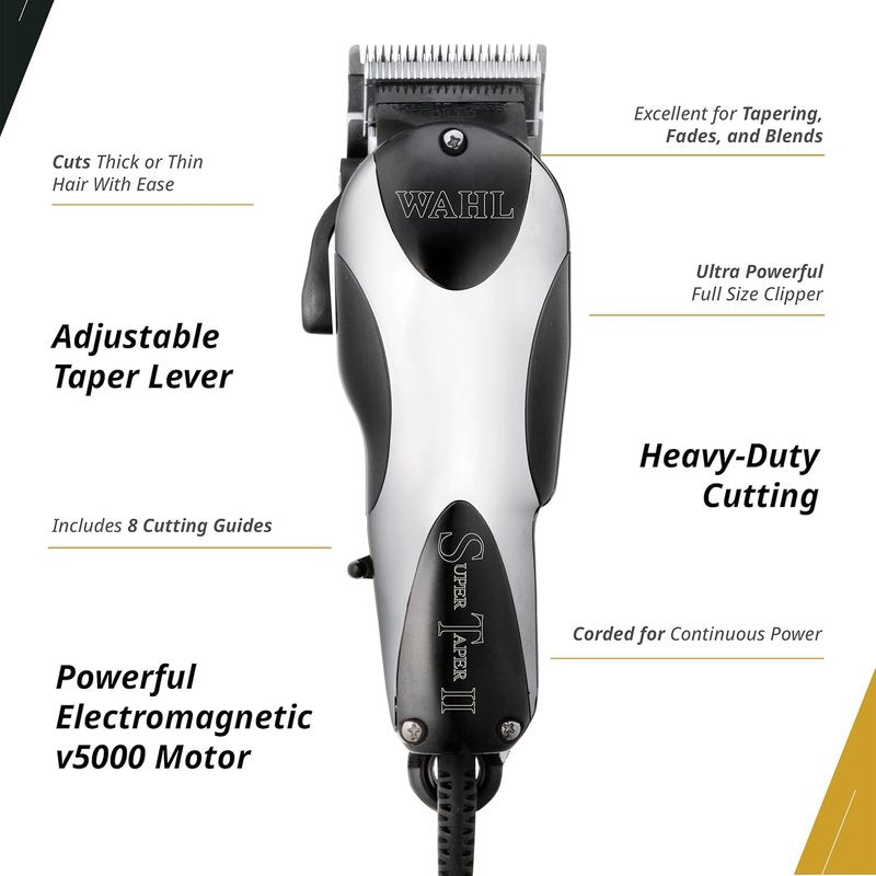 Wahl Professional Super Taper II Corded Clipper - Adjustable Blade Hair Cutting Tool | High Performance Silver
